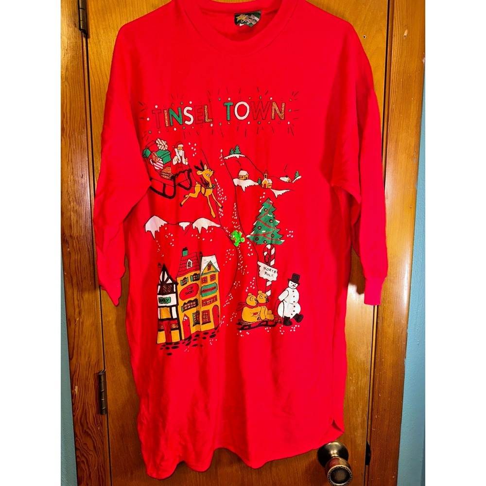 Christmas Women's Vintage Nightgown Red Santa 1980's Starlit Nights One Size